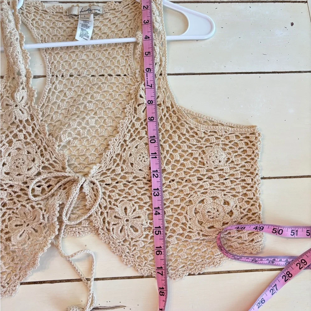 Twenty One Boho Crochet Open Front Vest Vest Top Women’s Size Large Beige - Picture 5 of 6